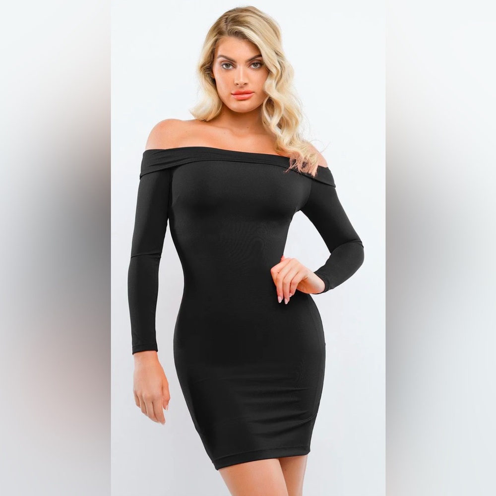 Populist Shapewear — Long Sleeve Off-the-Shoulder Bodycon — Mini Dress (NW)